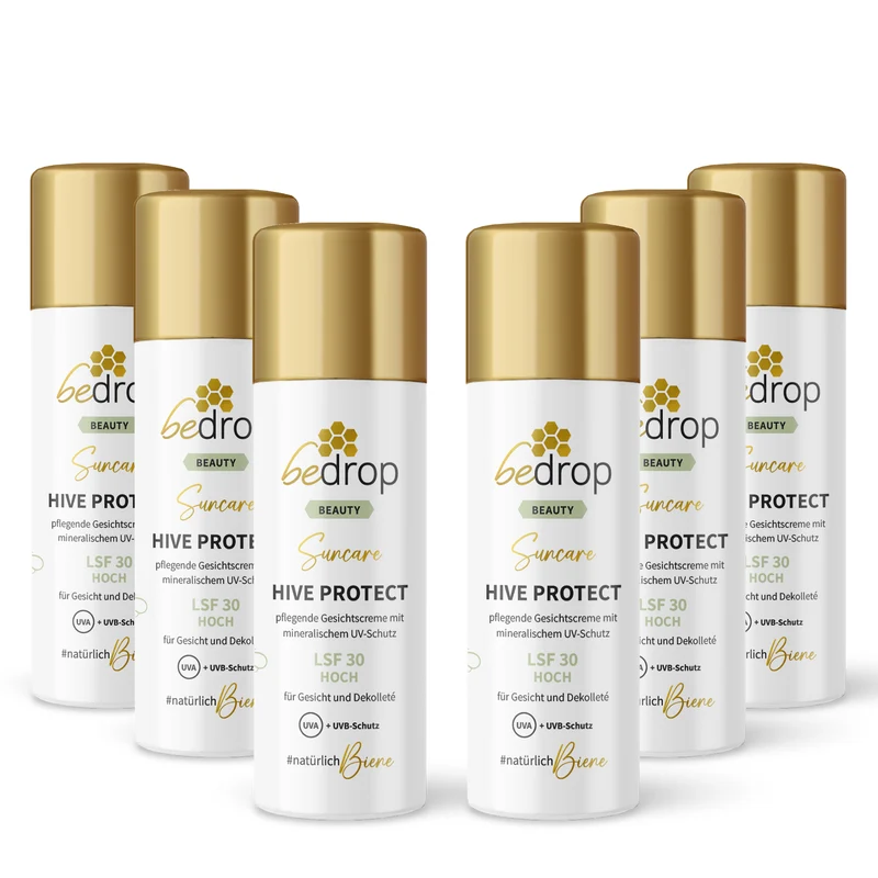 Vorteilsset: 6x HIVE PROTECT LSF 30 - Sonnencreme für Gesicht mit mineralischem UVA & UVB-Schutz - 50ml