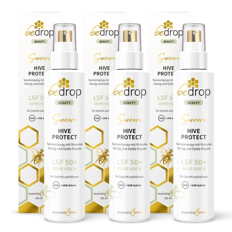Vorteilsset: 3x HIVE PROTECT LSF 50+ - Sonnenspray mit Manuka Honig und Gelée Royale - 200ml