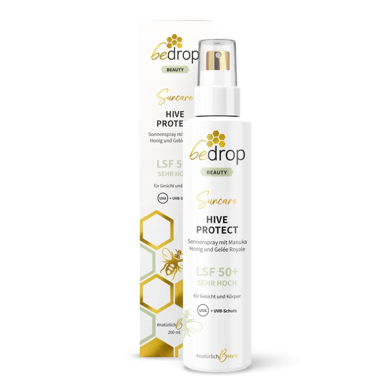 HIVE PROTECT LSF 50+ Sonnenspray mit Manuka Honig und Gelée Royale, Sonnenschutz für Gesicht & Körper - 200 ml