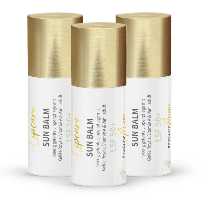 Vorteilsset: 3x Sun Balm LSF 50+ - getönter Lippenpflegebalsam mit Gelée Royale & zartem Vanilleduft