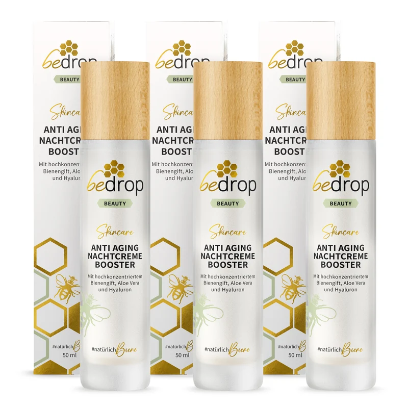 Vorteilsset: 3x ANTI AGING NACHTCREME BOOSTER / regenerierende Nachtpflege mit Bienengift, Aloe Vera und Hyaluron - 50ml