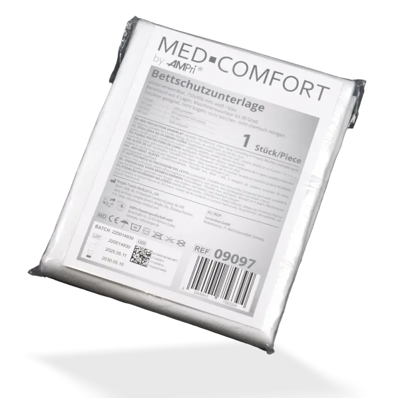 MED-COMFORT Bettschutzunterlage 75 x 90 cm | Waschbar bis 90°C | Matratzenschutz blau/weiß