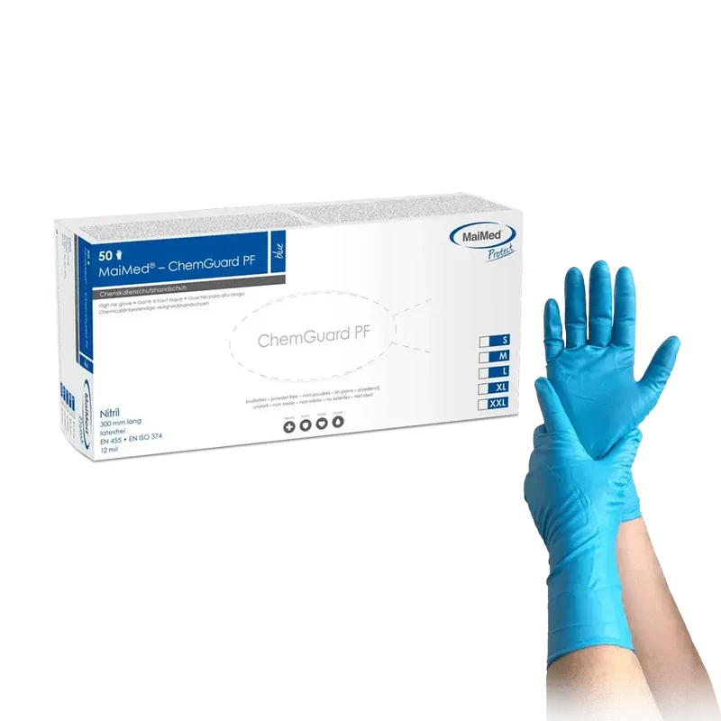MaiMed ChemGuard PF Nitrilhandschuhe Blau 50 Stück Chemikalienschutz
