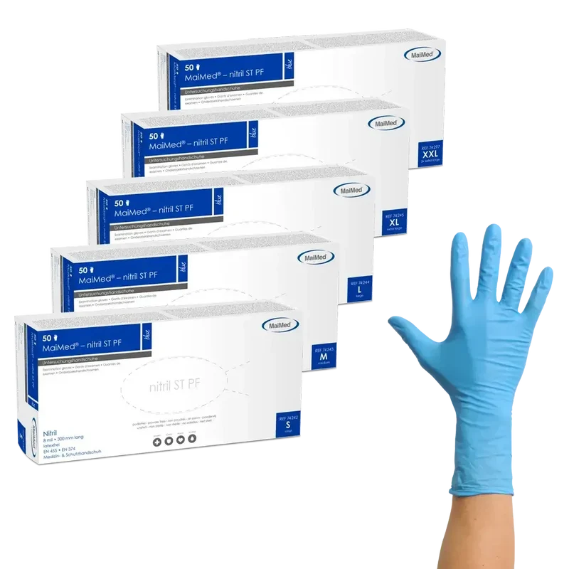 MaiMed Nitril ST PF Nitrilhandschuhe 100 Stück Blau Extra Lang Extra Stark