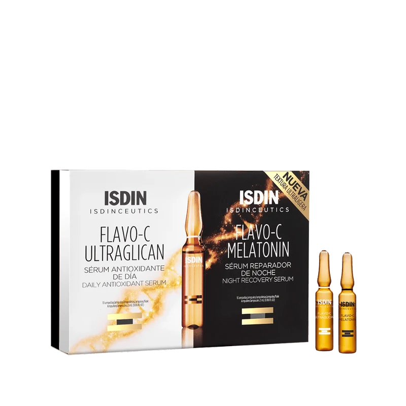 Isdinceutics Pack Flavo-C Ultraglican Antioxidant Serum - 2ml (x10 ampoules) + Flavo-C Melatonin Night Repair Serum - 2ml (x10 ampoules)