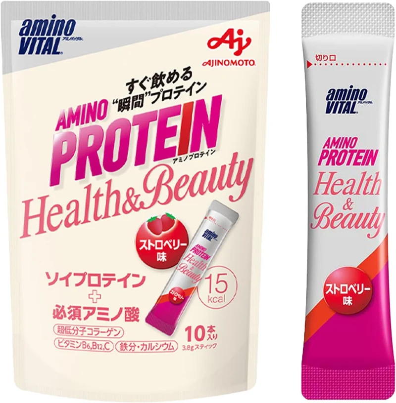 Aminovital Amino Protein for Women Strawberry 10-Pack - BCAA EAA Soy Collagen