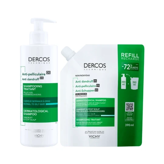 Dercos Antidandruff Oily Dandruff Shampoo- (Pack 390ml +Refill 390ml)