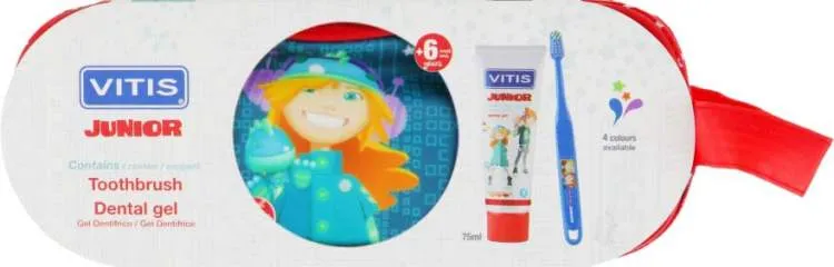 Vitis Junior Toothbrush + Toothpaste Gel - 75ml + Free Case _+6 Years