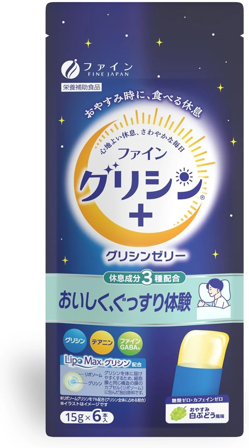 Fine Japan Glycine Jelly 90G - 6 Packets for Relaxation and Sleep Support