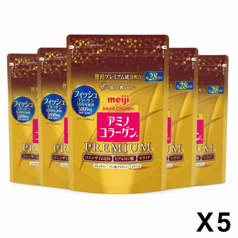 Meiji New Amino Collagen Premium Refill 196g Bulk 5-Pack