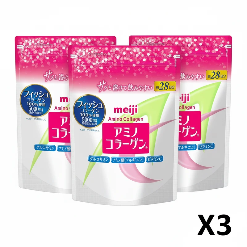 Meiji New Amino Collagen Powder Refill 196g 3-Count Bundle