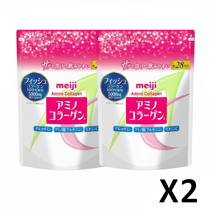 Meiji New Amino Collagen Powder Refill 196g Duo Pack Set 2