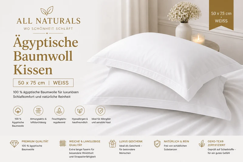 Premium Kissenbezug aus 100% ägyptischer Baumwolle 50X75 I Weiß