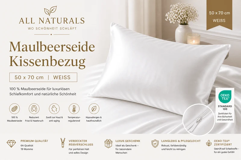 Maulbeerseide Kissenbezug 50x70 cm – 100% Seide | Weiß