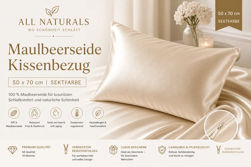 Maulbeerseide Kissenbezug 50x70 cm – 100% Seide | Champagner