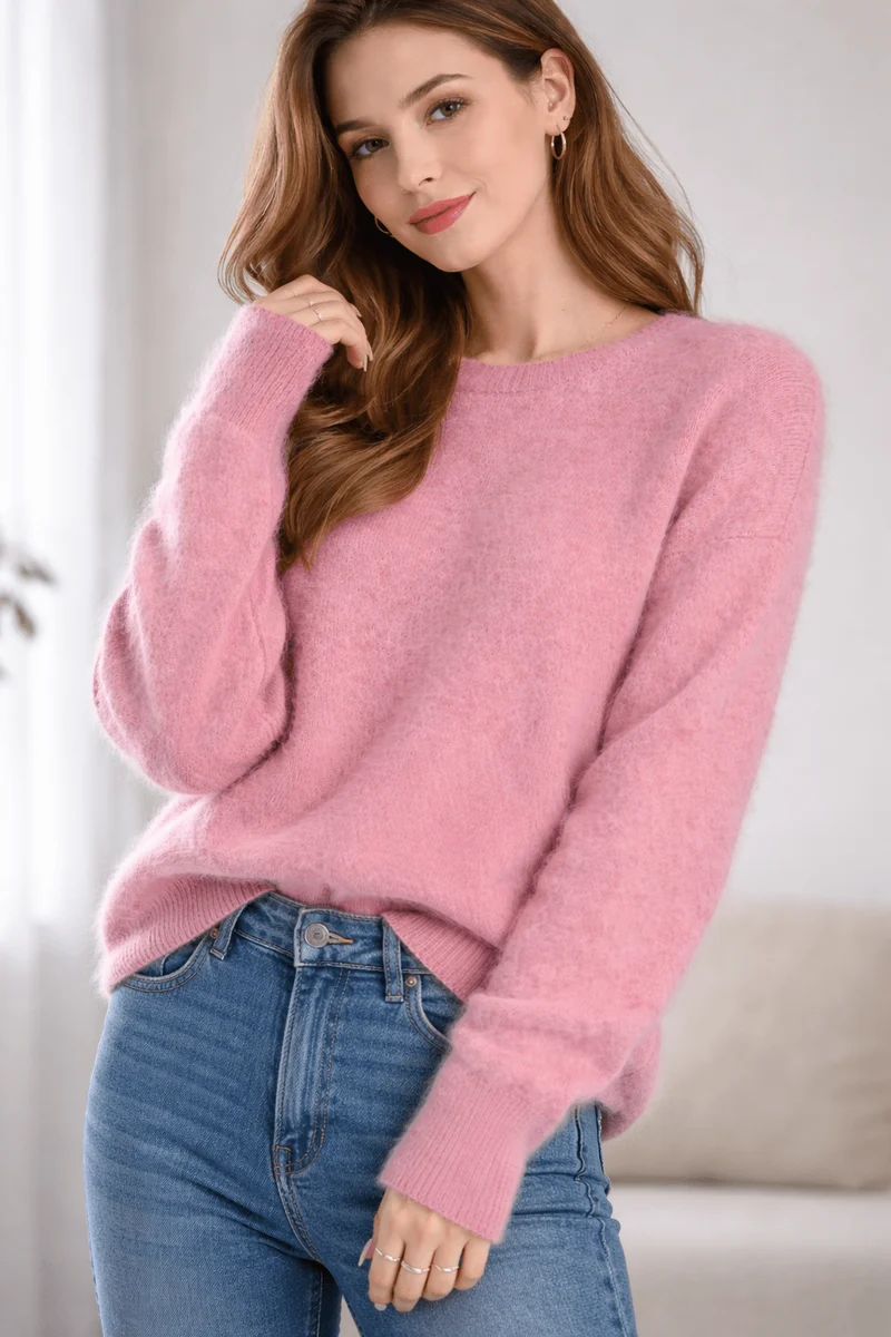 Damenpullover aus 100 % natürlichen Woll- und Kaschmirfasern-Rosé